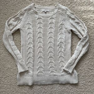 LOFT Cable Knit Crew Neck Camel Wool Blend Cream Sweater Medium